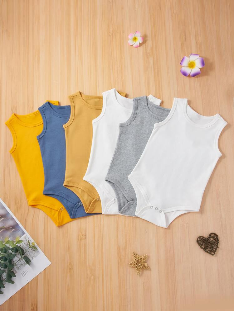 SHEIN BASICS Baby 3pcs Solid Tank Bodysuit | SHEIN