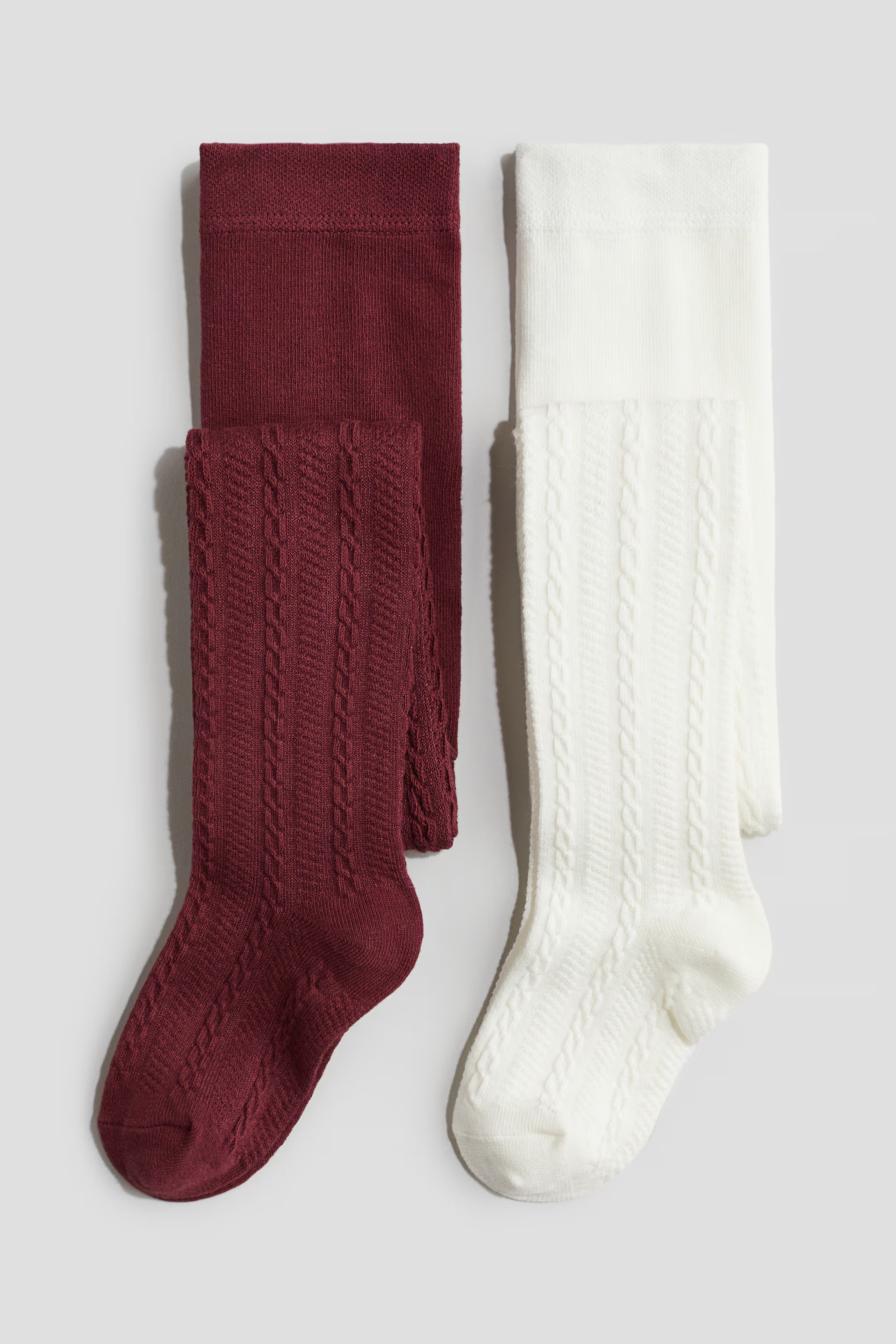 2-pack Fine-knit Tights - Regular waist - Dark red/white - Kids | H&M US | H&M (US + CA)