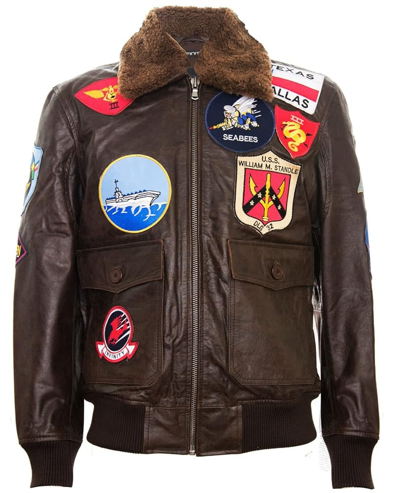 Men's Air Force A2 Flight Leather Bomber Jacket with Sheepskin Collar and Patches | Amazon (UK)