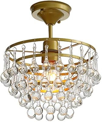 CE102M Semi Flush Mount Crystal Ceiling Light Fixture,Gold Modern Small Chandelier Lighting,1-Lig... | Amazon (US)