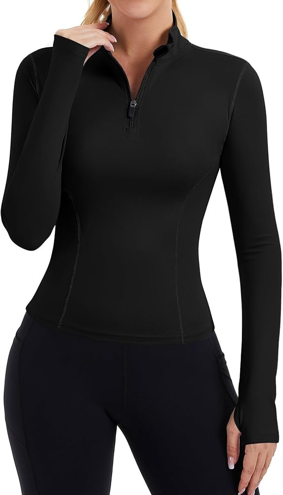 ZHENWEI Womens Workout Tops Long Sleeve Quarter Zip Pullover Quick Dry Golf Shirt Athletic Slim F... | Amazon (US)