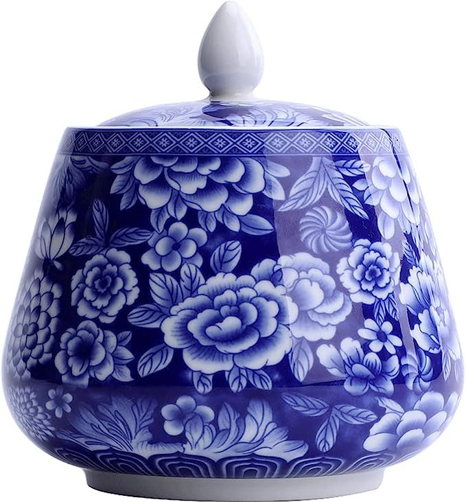 RabyLeo Decorative Jars, Ancient Chinese Blue and White Porcelain Ceramic Storage Box, with Seale... | Amazon (US)