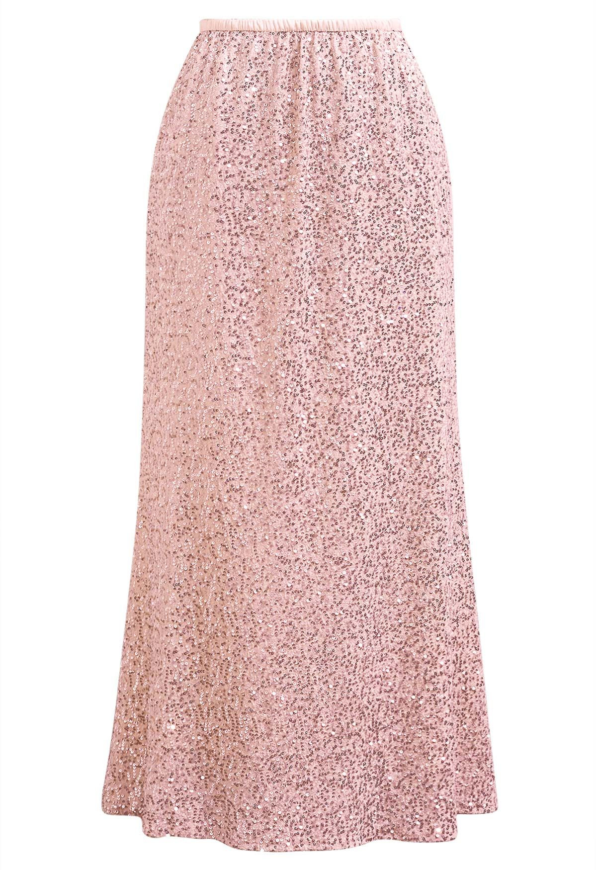 Full Sequin Mermaid Maxi Skirt in Pink | Chicwish