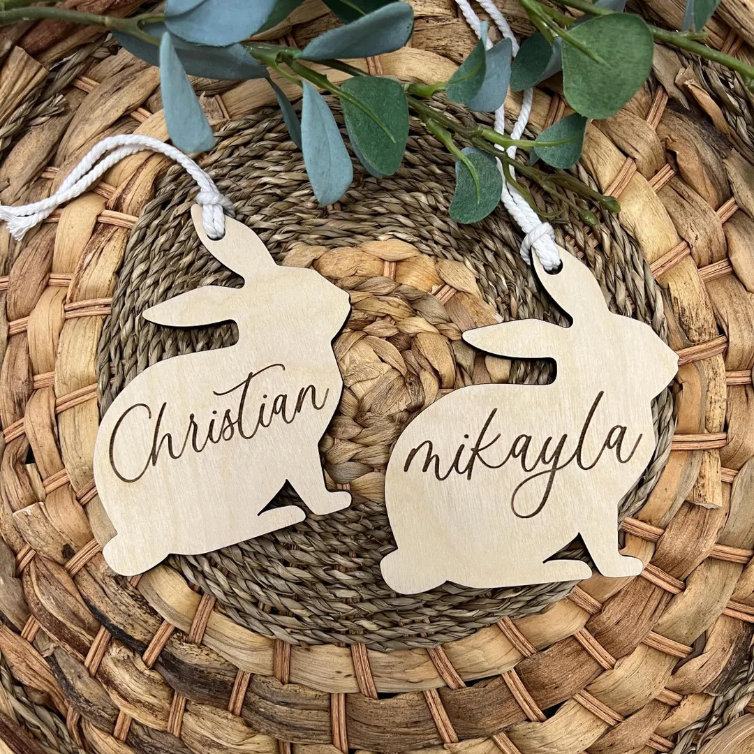 Wooden Custom Easter Bag Tag Personalized Easter Basket Name Tag Easter Bunny Tag Minimalistic Ea... | Etsy (US)
