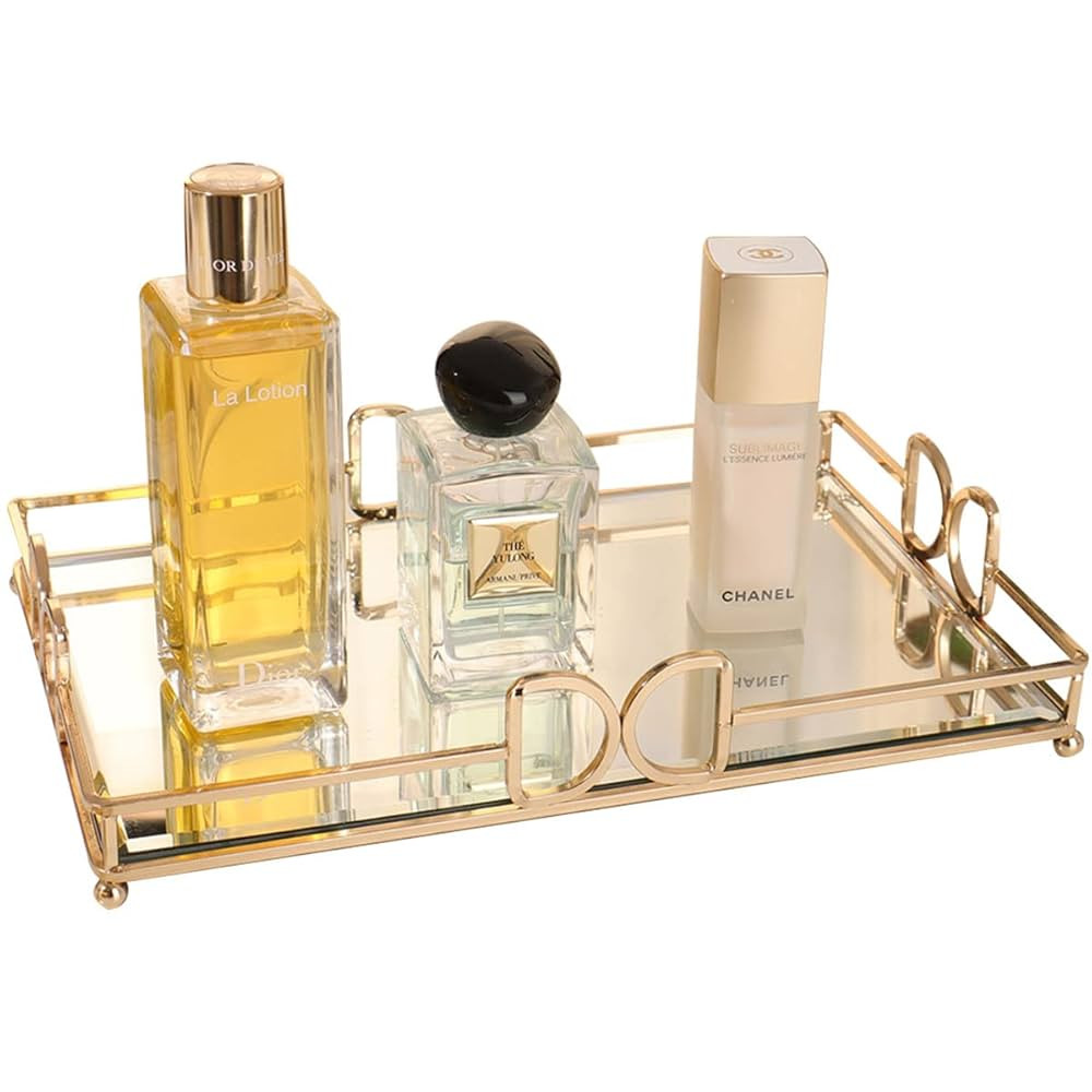 Gold Mirror Tray: Elegant Makeup/Vanity Tray, Luxury Rust-Proof Glass for Bathroom & Bedroom | Amazon (US)