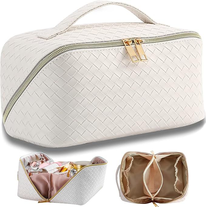 EECH Makeup Bag - Large Capacity Travel Cosmetic Bag, Travel Makeup Bag Waterproof Leather, Porta... | Amazon (US)
