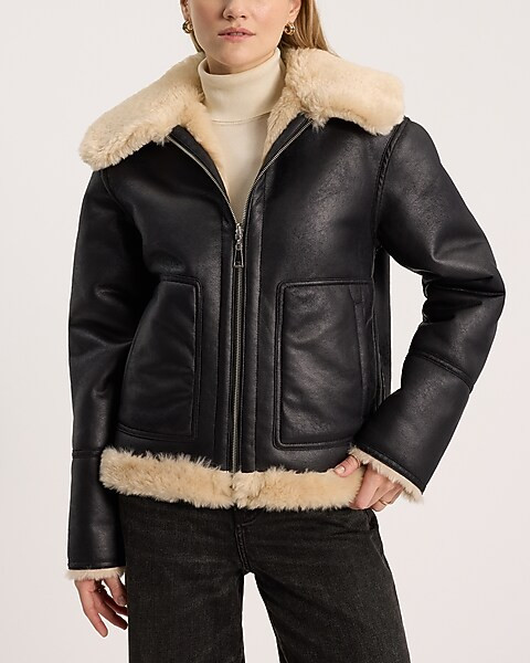 Reversible Faux Leather Shearling Jacket | Express