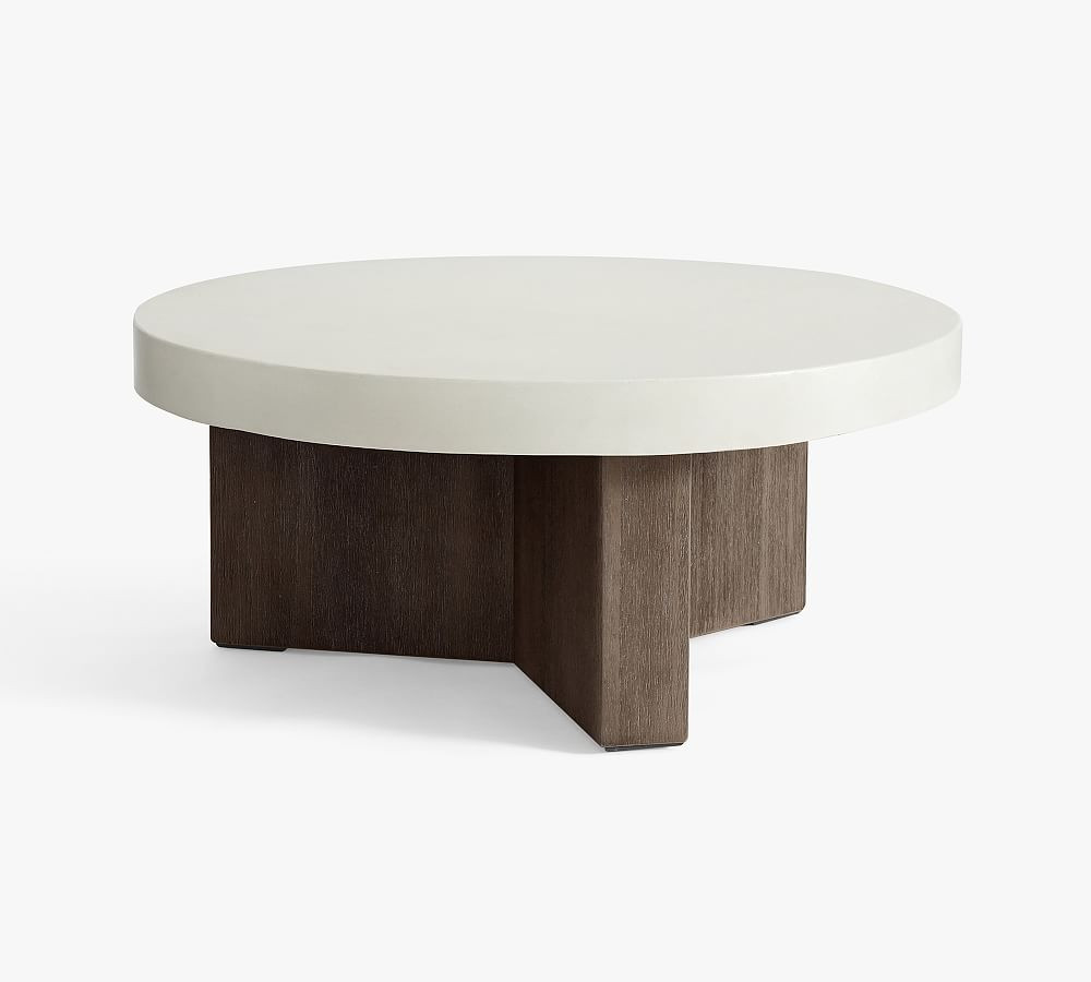 Pomona Concrete & Acacia Round Outdoor Coffee Table | Pottery Barn (US)
