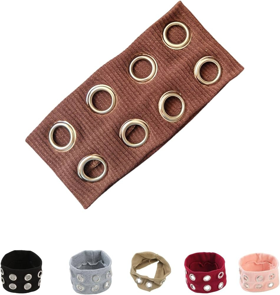 Hollow Eyelet Elastic Headband,Studded Headband Punk Style Rivet,Eyelets Elastic Stretchy Casual ... | Amazon (US)