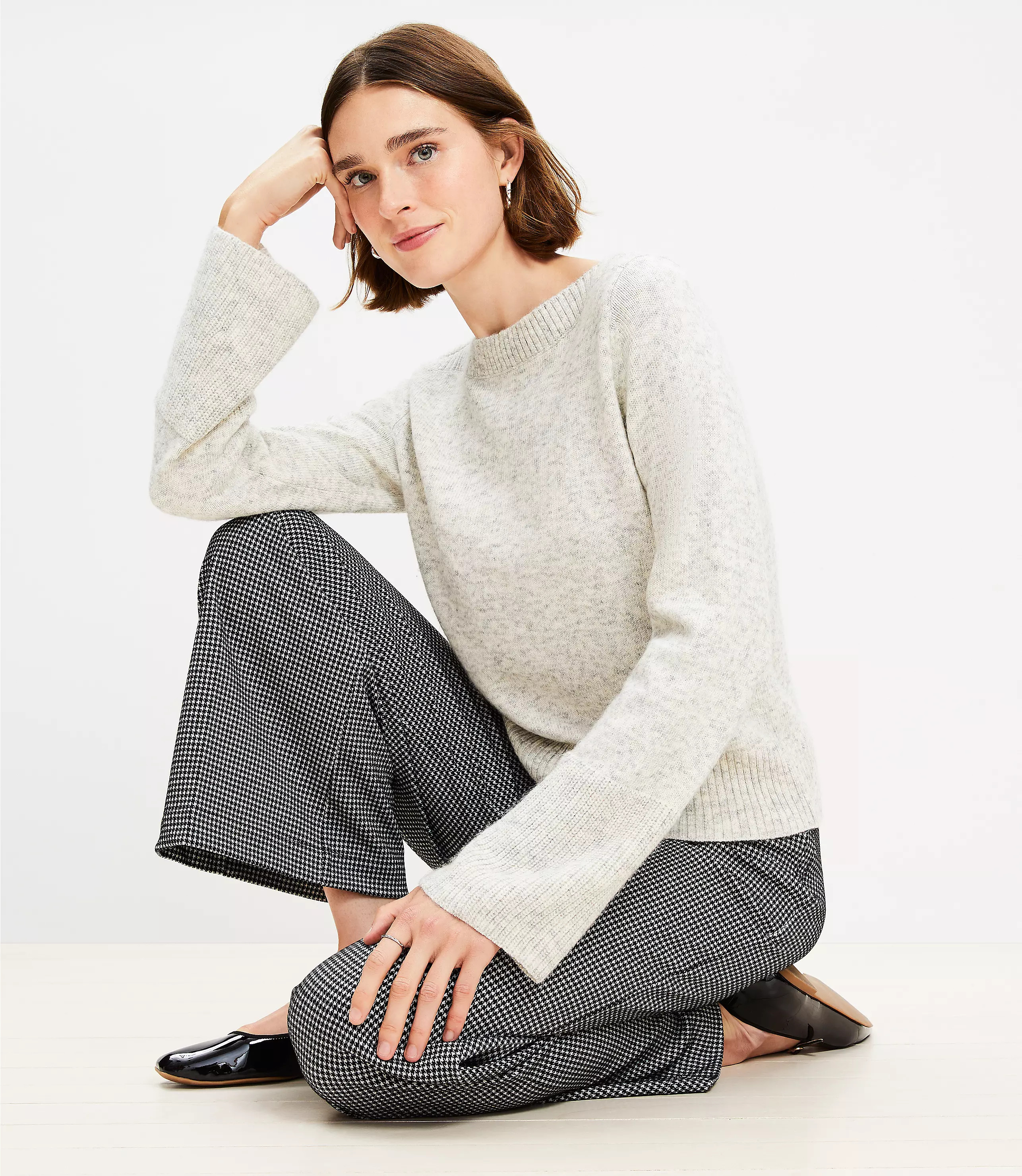 Boatneck Ribtrim Flare Sleeve Sweater | LOFT