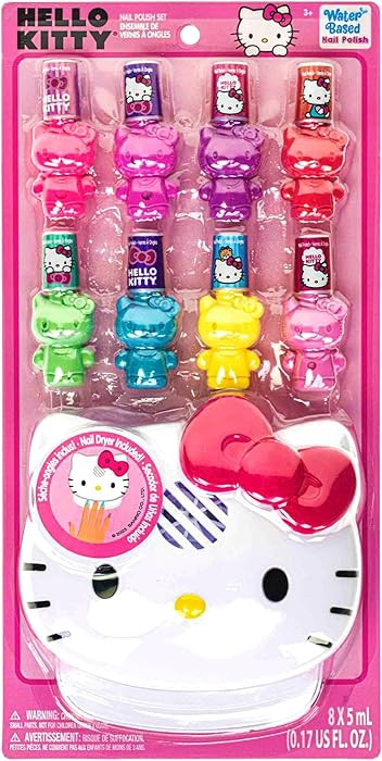 Hello Kitty 8 Pack Non-Toxic Peel-Off Shimmer and Opaque, Water-Based Safe Nail Polish Set with N... | Amazon (US)
