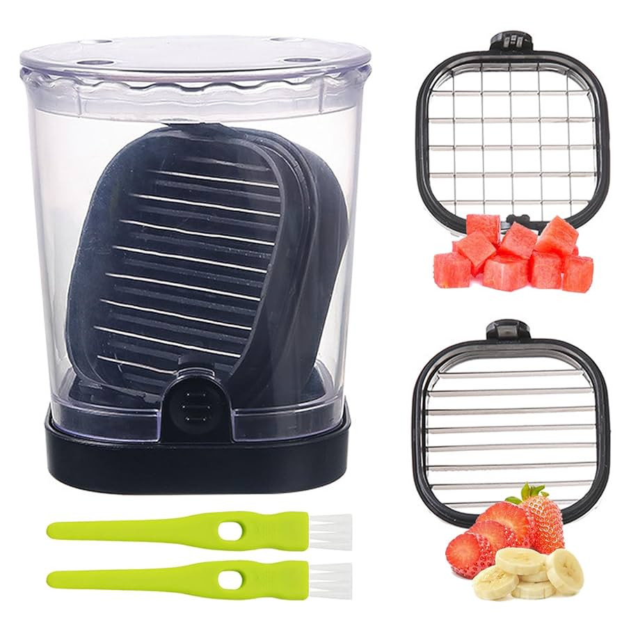 2-in-1 Detachable Fruit Slicer & Dicer, Stainless Steel Strawberry Slicer with Lid, Fruit Cutter ... | Amazon (US)