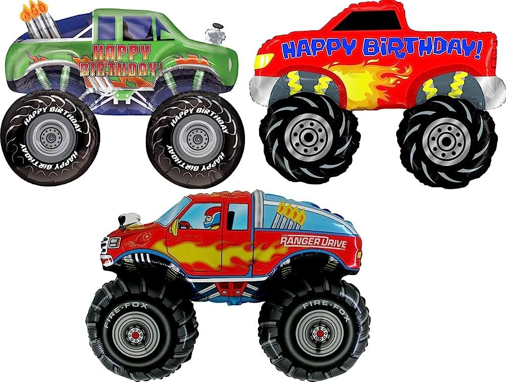 Monster Truck Rally Party Supplies Birthday Balloon Bouquet Decorations 3 Trucks | Amazon (US)