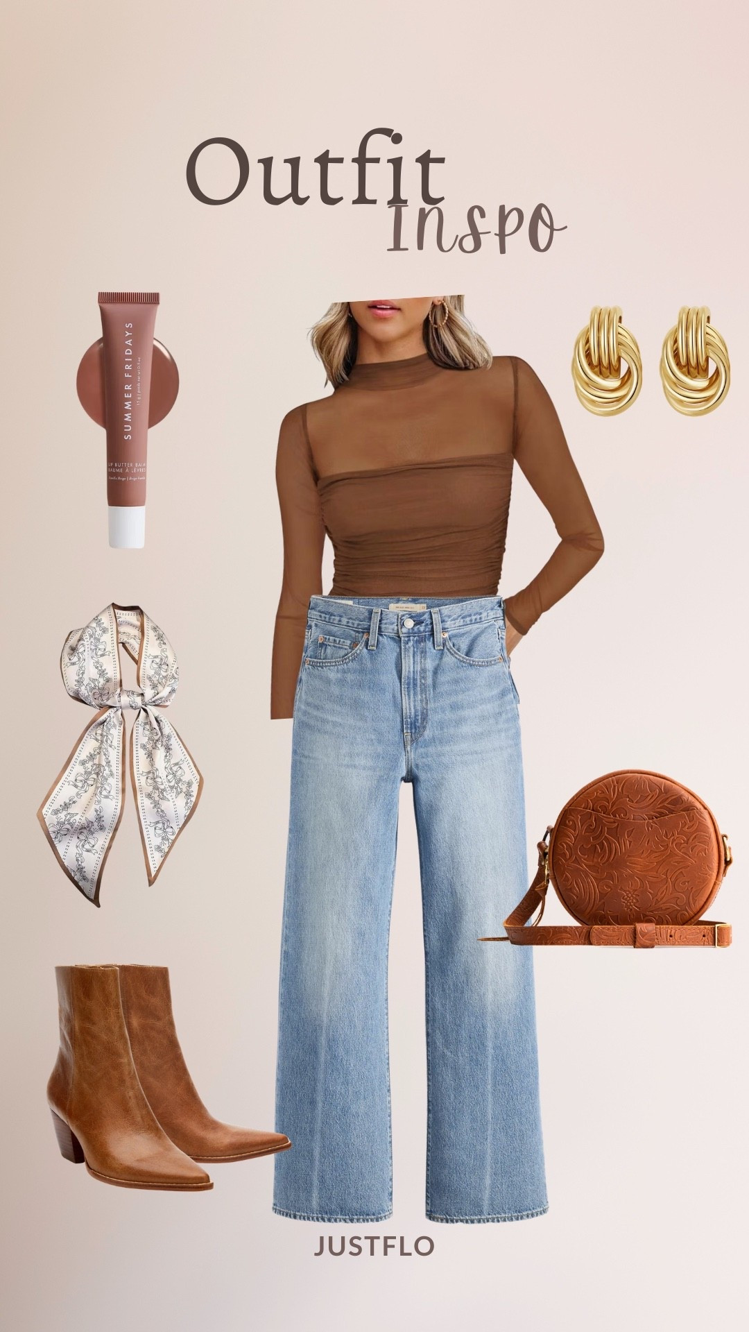 Brown + denim = the ultimate go-to combo this season.

This sheer fitted top paired with high-waisted wide leg denim is flattering, elongating, and so easy to dress up or down. I styled it with western booties, a round embossed crossbody, layered gold hoops, and the perfect warm gloss to tie it all together.

It’s giving elevated everyday. 🤎

Everything is linked in my LTK — save this for later and shop before it sells out!
#Outfit #ootd #ootn #brown
#LTKStyle #LTKUnder100 #LTKFinds #SpringOutfit #NeutralStyle #WesternChic #AmazonFinds #DenimStyle #JustFloStyle

#LTKootd #LTKBeauty #LTKWorkwear