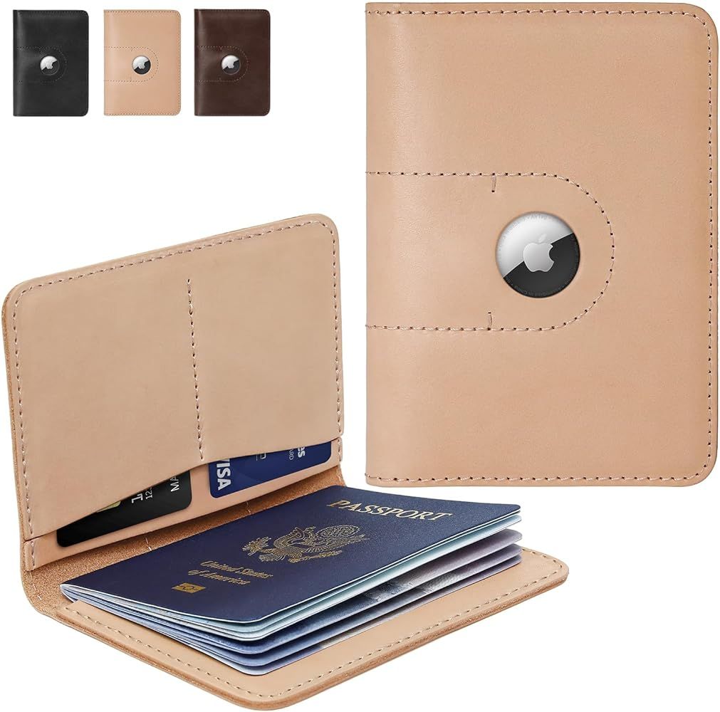 Genuine Leather Passport Holder Women Men, Passport Wallets with Airtag Slot, Travel Must Haves A... | Amazon (US)