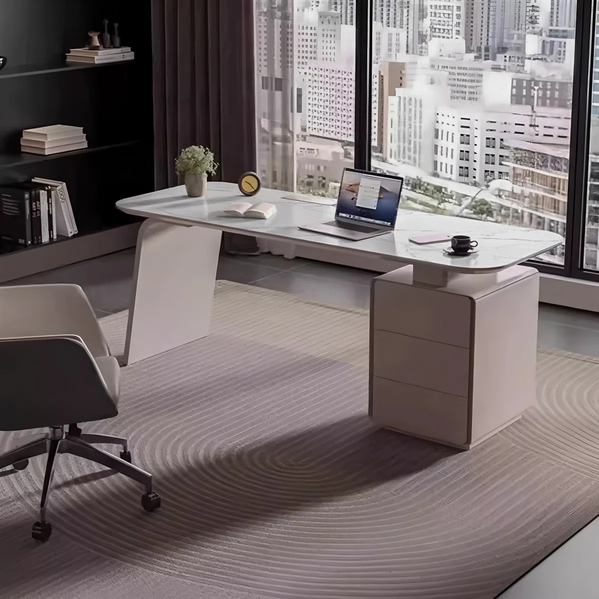 Modern Luxury Executive Office Desk 70.87-inch Slate Top with 3 Solid Wood Drawers Storage Cabine... | Wayfair North America