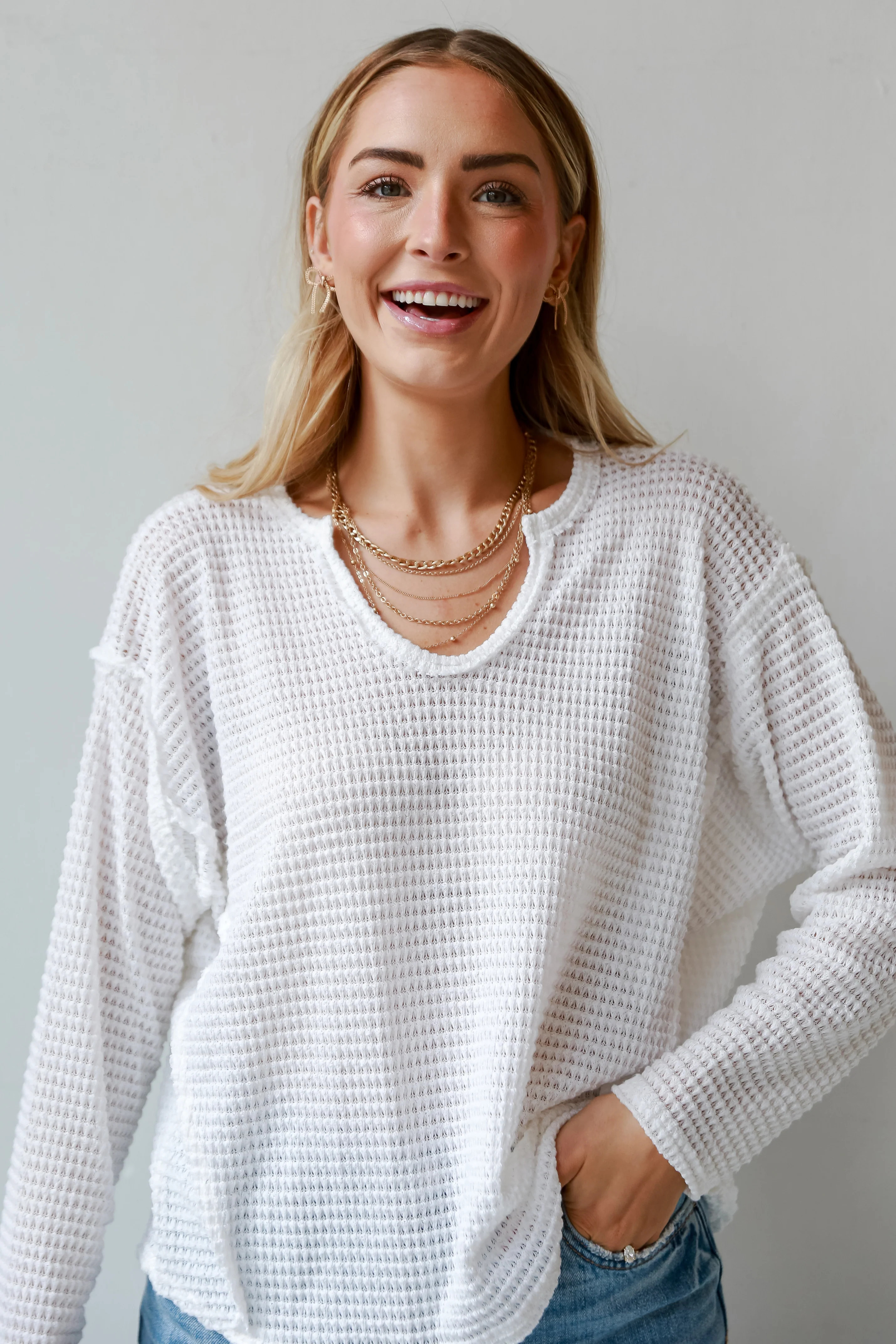 Isabella White Waffle Knit Top - DOORBUSTER | Dress Up