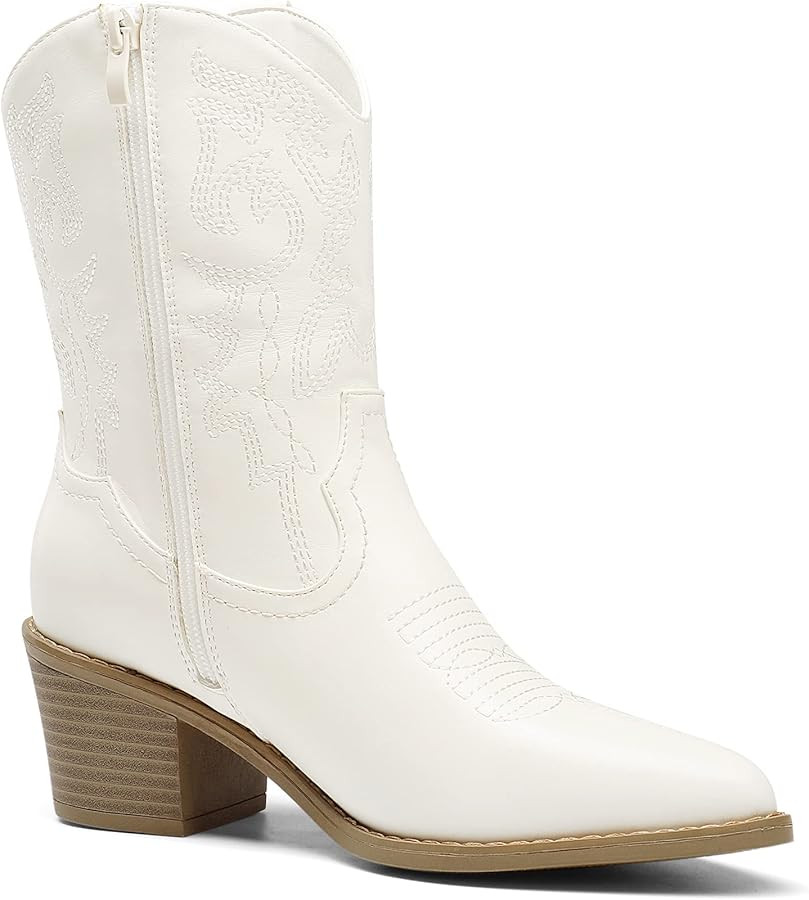 DREAM PAIRS Women’s Cowboy Boots, Pointed Toe Chunky Heel Cowgirl Boots, Zipper Pull-On Stitche... | Amazon (US)