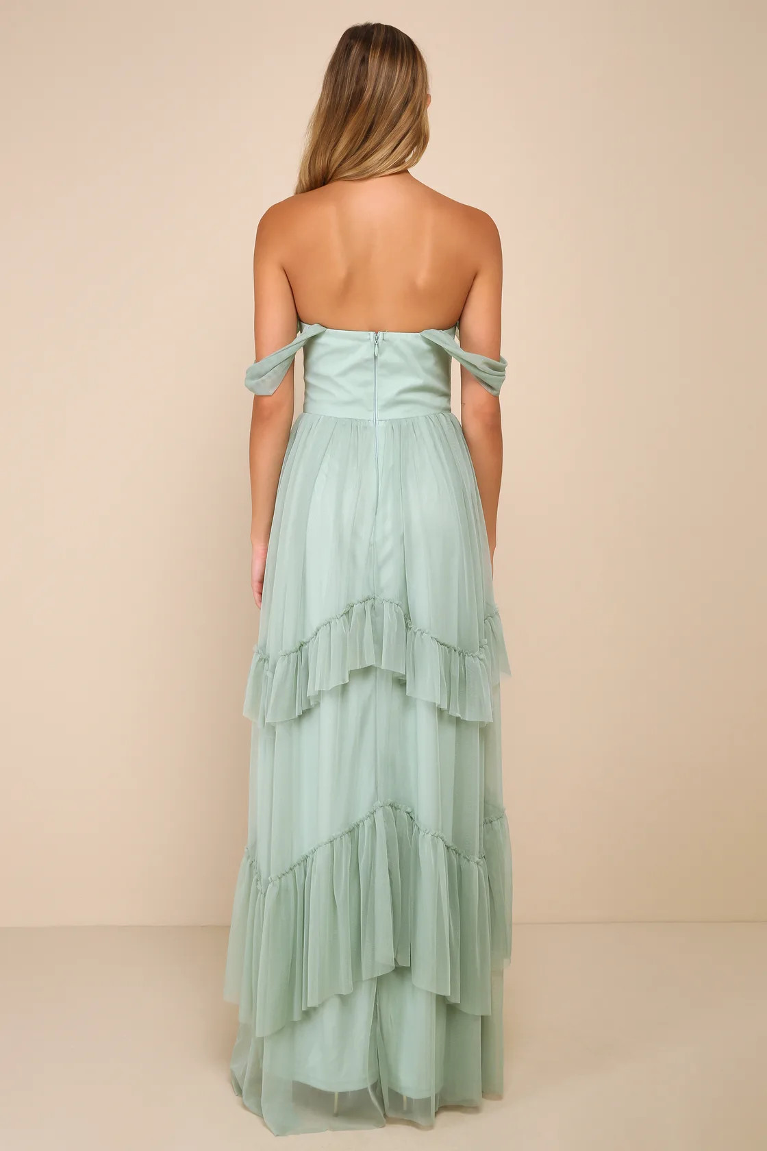 Stunning Personality Sage Green Mesh Off-the-Shoulder Maxi Dress | Lulus