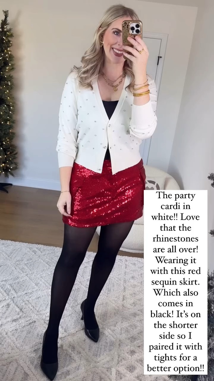 Walmart try on, red sequin skirt, holidays style, rhinestone cardigan, Walmart outfit, Walmart fashion 

#LTKVideo 

#LTKFindsUnder50 #LTKHoliday
