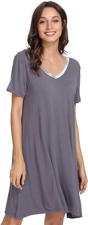 GYS Women's Short Sleeve Nightshirt V Neck Bamboo Nightgown | Amazon (US)