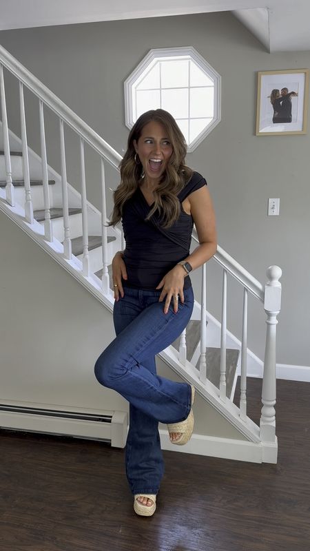 Date night outfit with everyone’s fave flares!!!! 
Sizing info-
Top - size small 
Jeans - true size, they’re long on me so I always have to wear some sort of heel 
Shoes - tts 
Lip color - moon 

#LTKFindsUnder100 #LTKStyleTip #LTKFindsUnder50