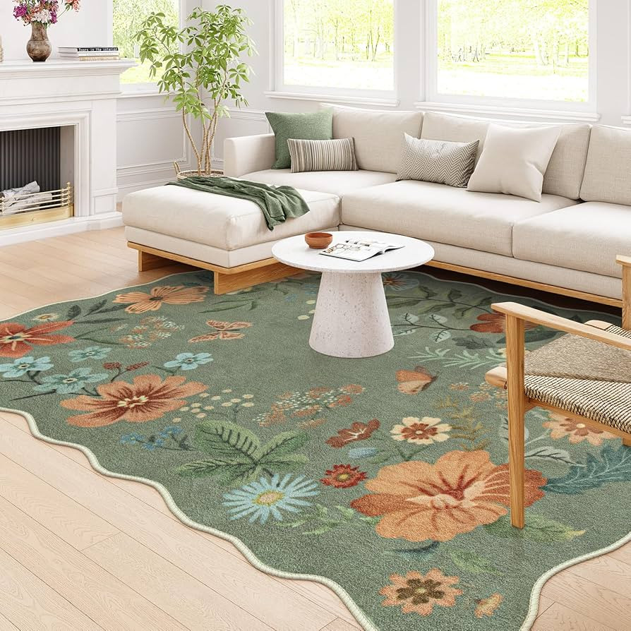 Lahome Floral Washable Rugs 8x10, Non-Slip Soft Bedroom Rugs Stain Resistant, Ultra-Thin 8x10 Rug... | Amazon (US)