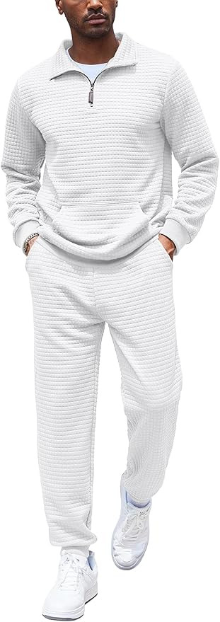 COOFANDY Men's Tracksuit 2 Piece Quarter Zip Sweatsuit Workout Plaid Jacquard Jogging Suit Set | Amazon (US)