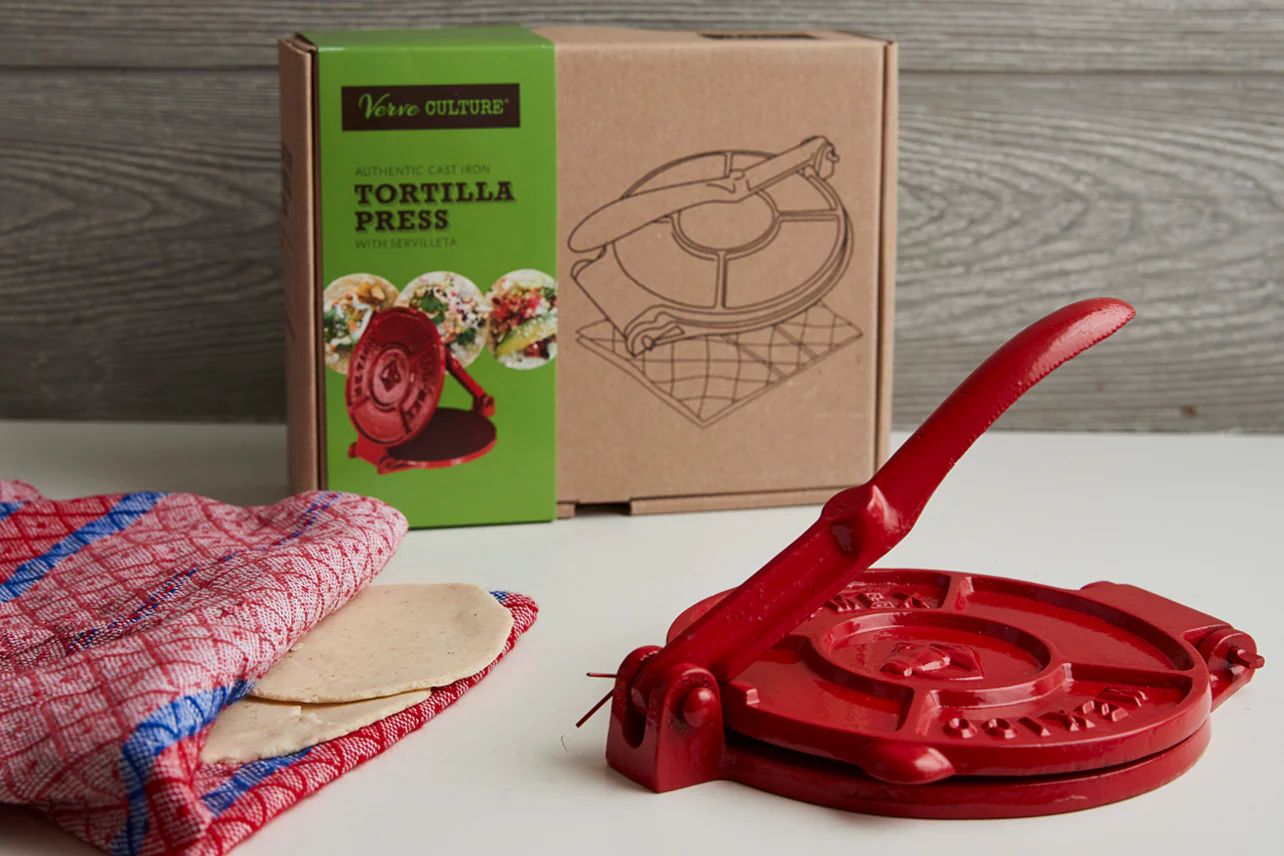 Tortilla Press Kit - Red Cast Iron with Servilleta | Verve Culture