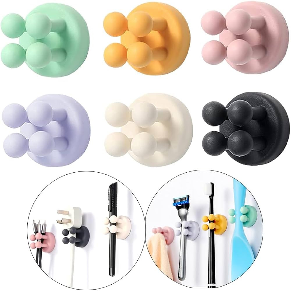 Silicone Toothbrush Holders - 6 Pcs Razor Hooks Adhesive Wall Mounted for Hanging Towel Key Plug ... | Amazon (US)