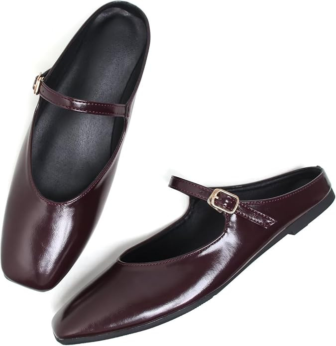 Women Mules Elegant Dressy Flats Closed Toe Microfiber Leather Shoes Adjustable Buckle Strap Mary... | Amazon (US)