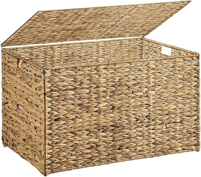 Water Hyacinth Storage Basket with Lid, 27.7 Gallon (105L) Blanket Storage Basket with Handles, W... | Amazon (US)