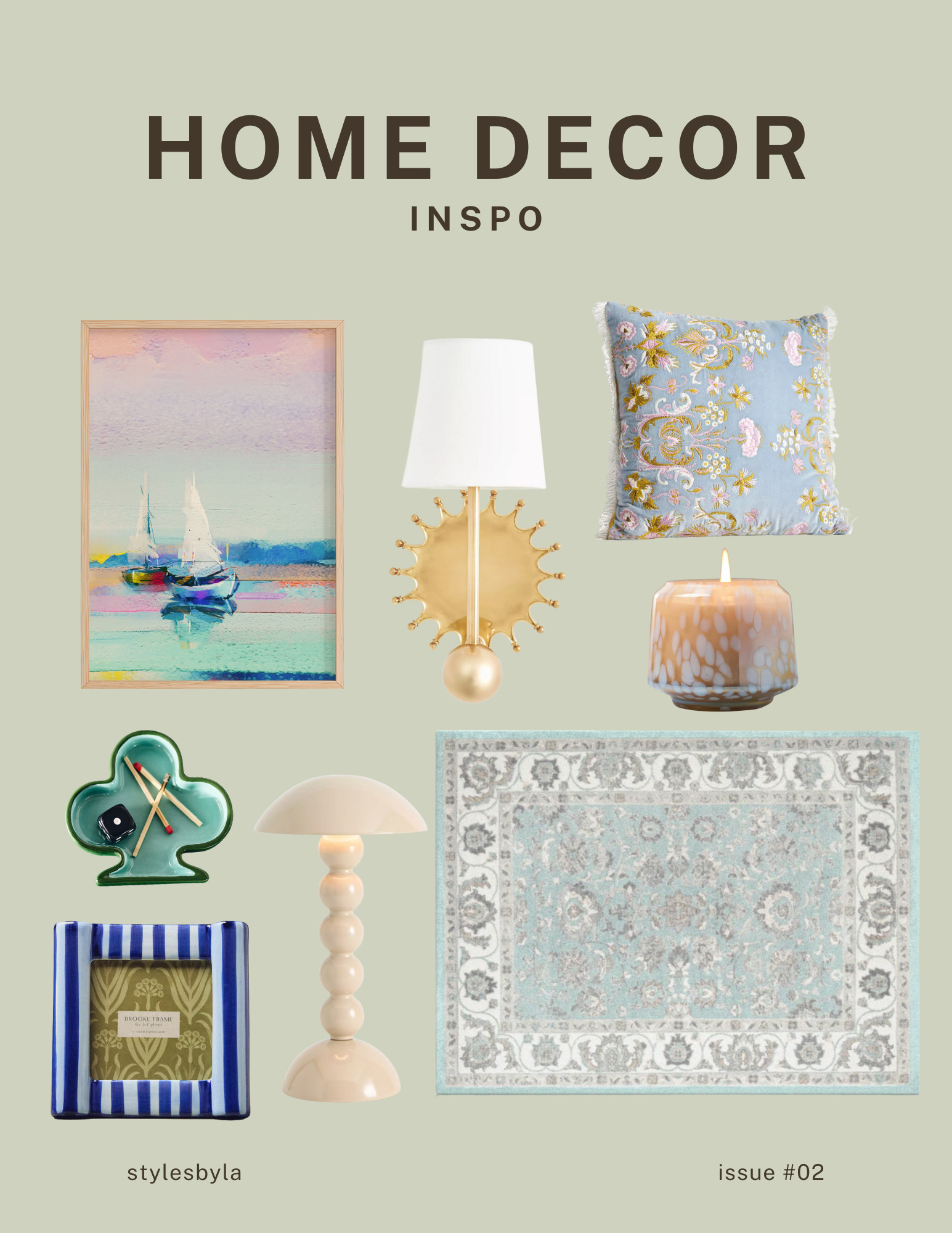 ✨ Home Decor Inspo ✨
A curated collection of chic, timeless home finds to elevate any space. From pastel sailboat wall art and luxe embroidered pillows to statement lighting and patterned rugs, this board blends coastal charm with modern touches. Each piece was chosen to inspire cozy yet stylish interiors—perfect for refreshing your living room, bedroom, or office. Shop the look and bring effortless elegance into your home!

 

 #LTKFallSale #LTKHome #LTKFindsUnder100