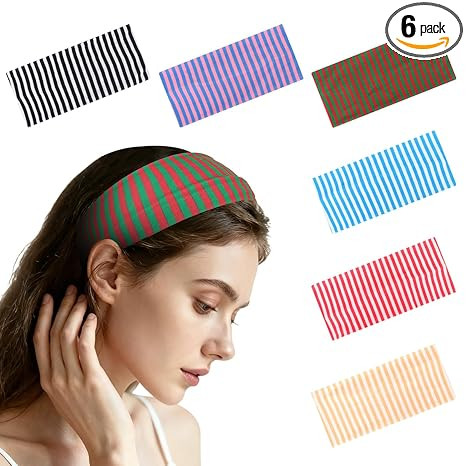6pcs Striped Headbands Stretchy Wide Headbands Non Slip Thick Hair Wraps Elastic Hair Bands Fabri... | Amazon (US)