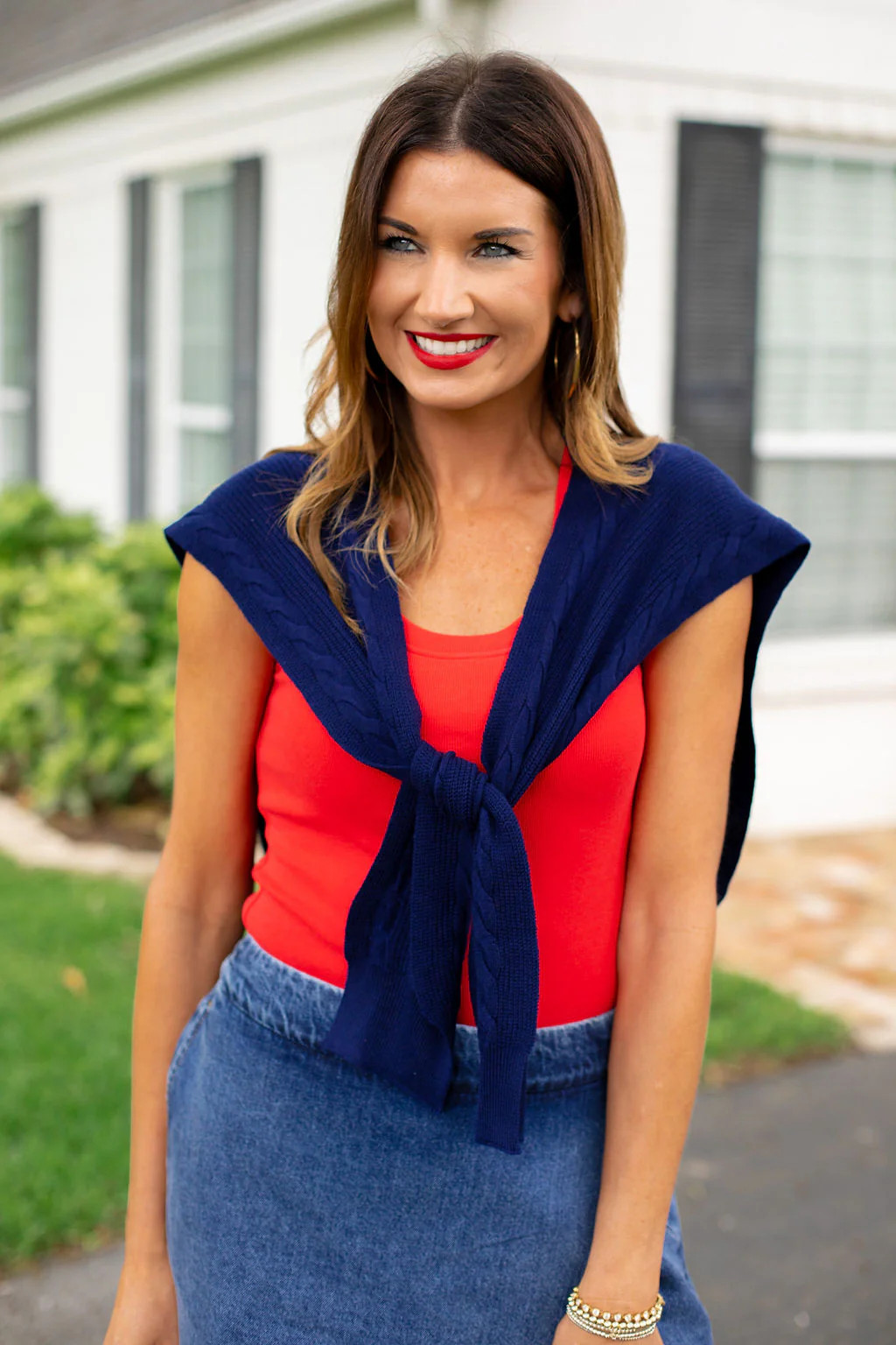 SSYS Polly Over The Shoulder Cable Knit Sweater In Navy | SSYS