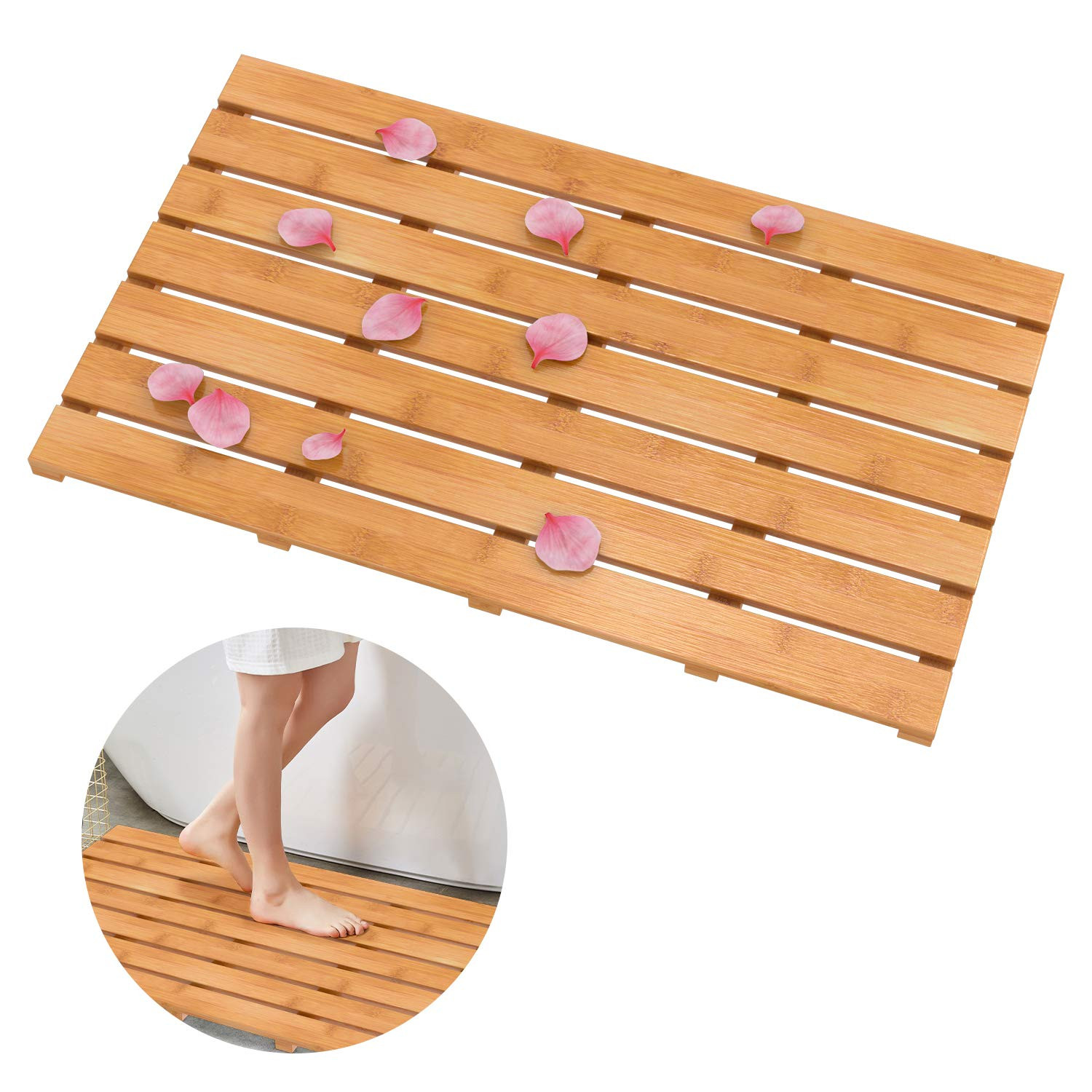 Domax Wooden Bamboo Bath Shower Mat - Non Slip Waterproof Large Bathroom Floor Mat for Indoor and... | Amazon (US)