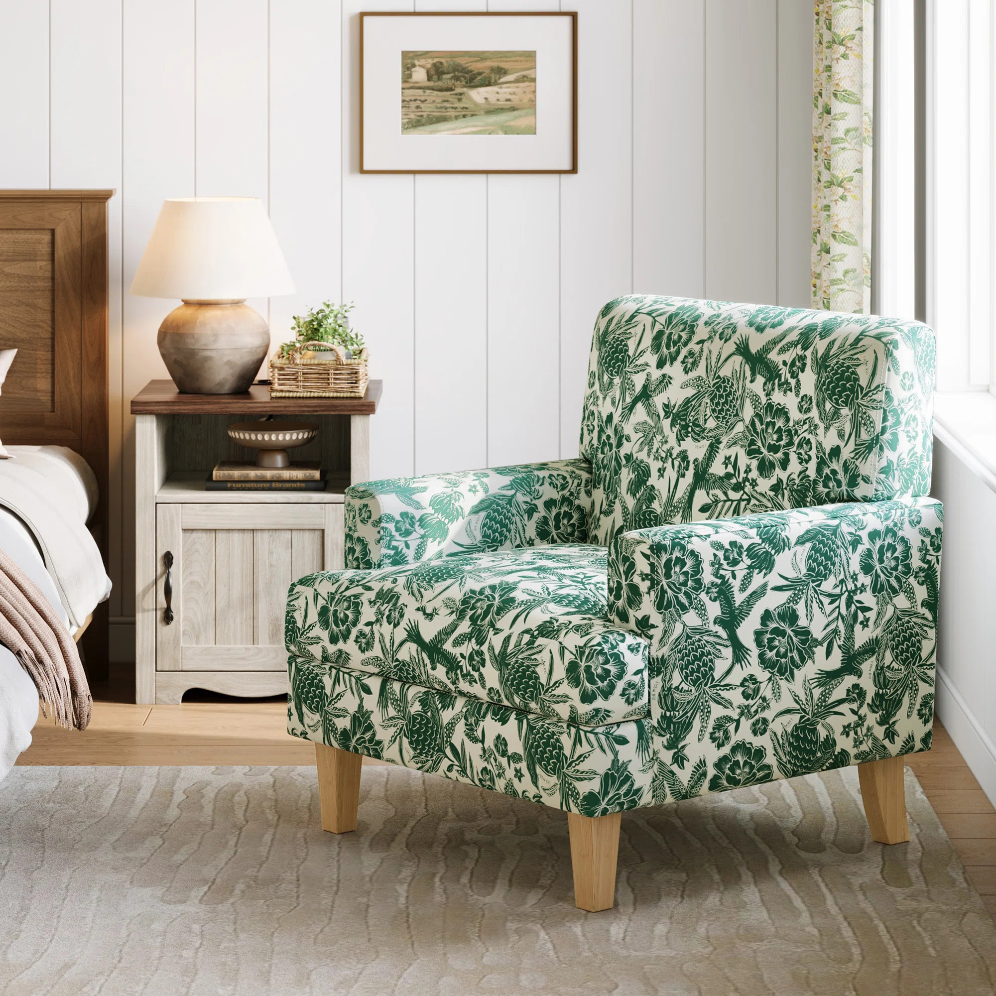 30" W Floral Upholstered Armchair With Solid Wood Legs | Wayfair North America