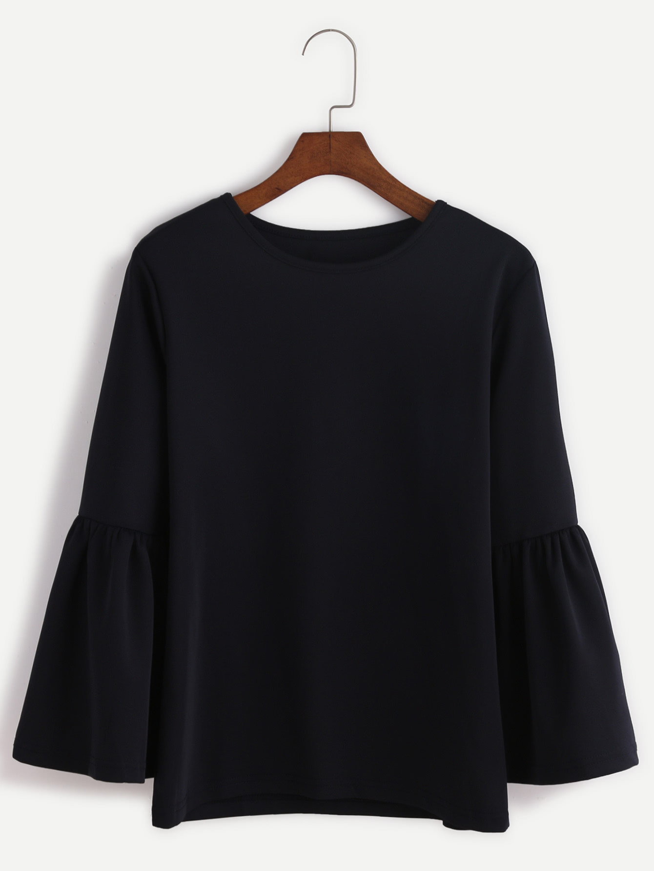 Black Round Neck Bell Sleeve T-shirt | SHEIN