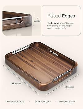 TIDITA Ottoman Tray for Living Room \u2013 17"x13" Rectangle Serving Tray with Handles \u2013 Aca... | Amazon (US)