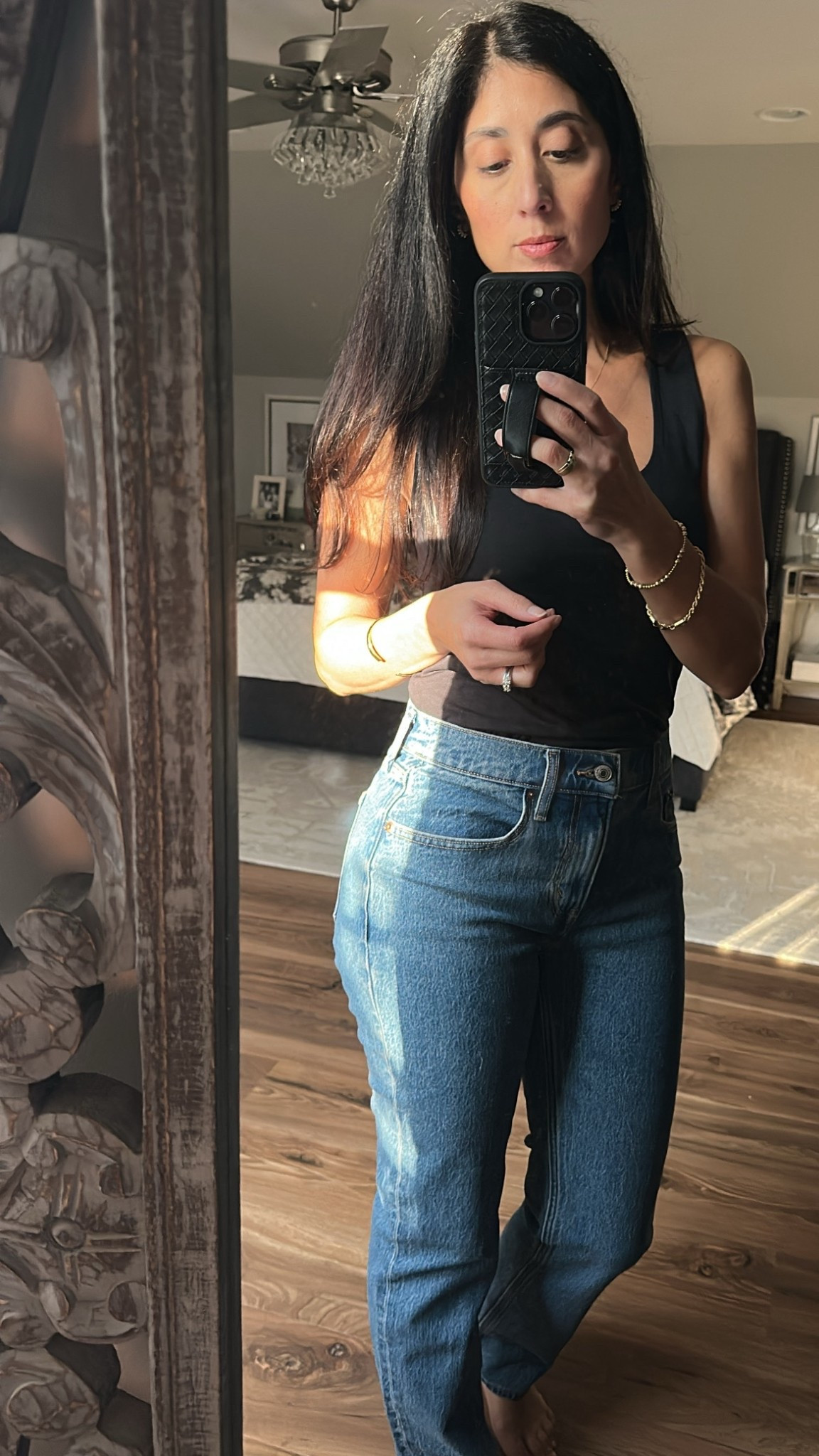 Size 26 jeans (color: Medium)
Size Medium bra-less tank (color: Black)

#LTKootd #LTKSaleAlert #LTKTravel