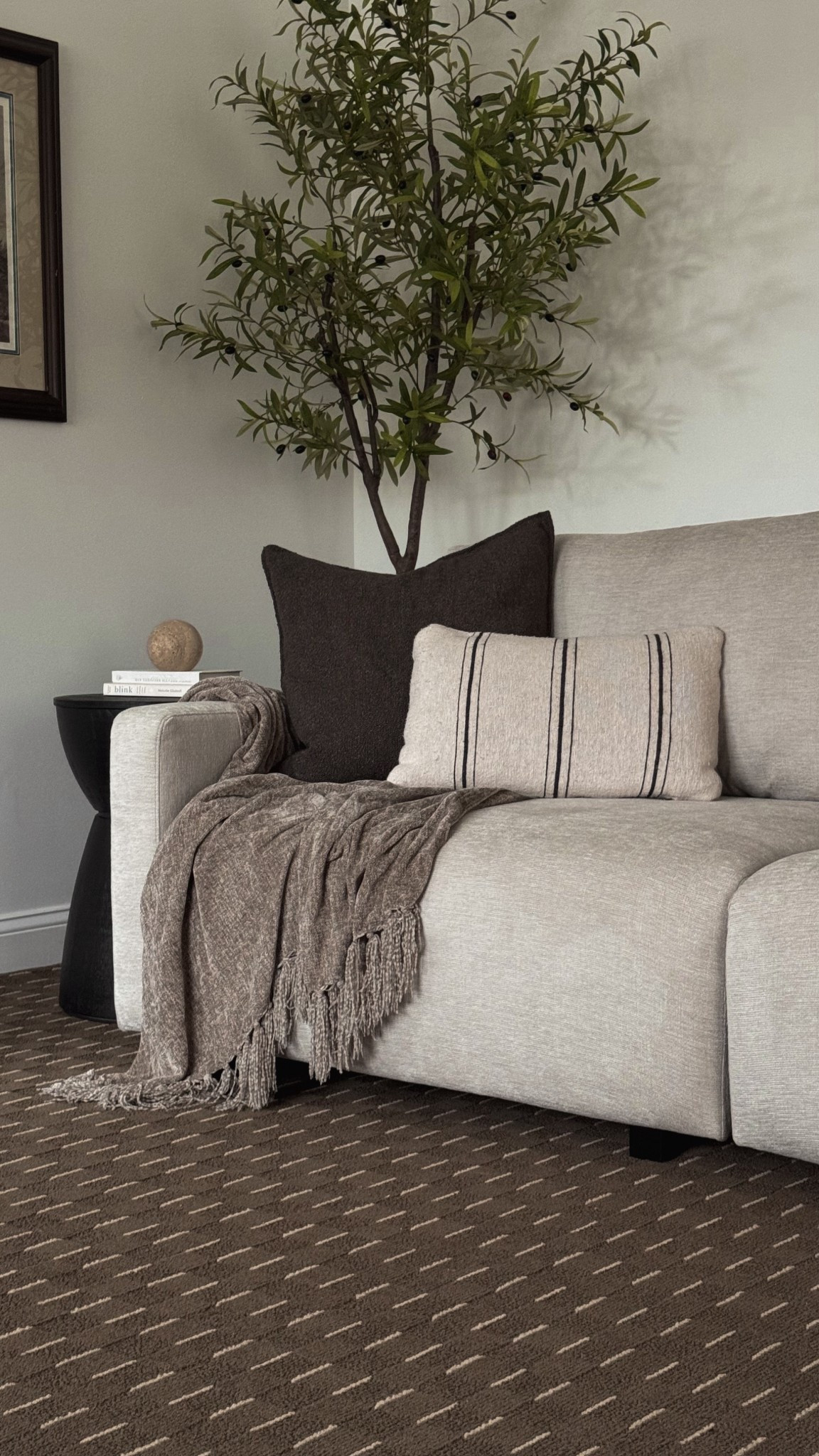 Sleeper sofa, pullout bed, convertible sofa, sitting room, guest room bed, end table, side table, throw pillows, throw blanket, olive tree

#LTKHome