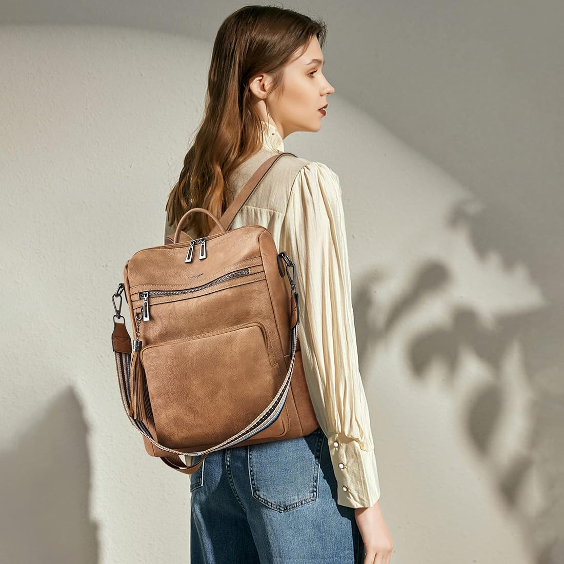 OPAGE Leather Backpack Purse for Women Fashion Tassel Ladies Shoulder Bags Designer Large Travel ... | Amazon (US)