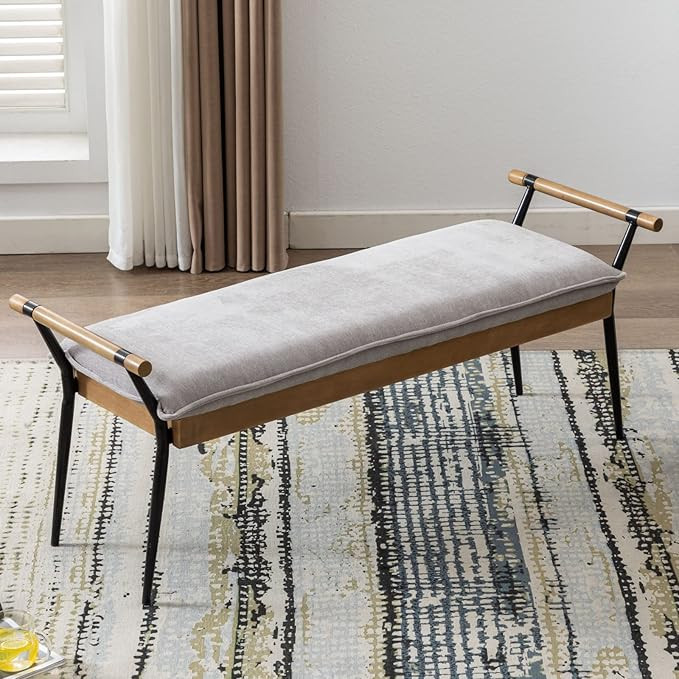 LukeAlon Modern Chenille Entryway Bench, Upholstered End of Bed Bench with Arms Classic Bedroom O... | Amazon (US)