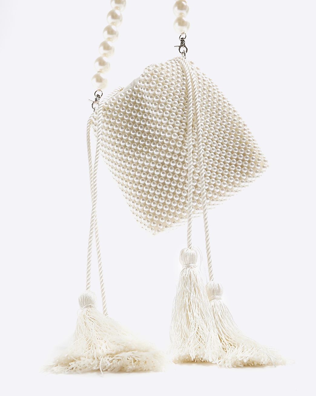 White beaded bucket shoulder bag | River Island (UK & IE)