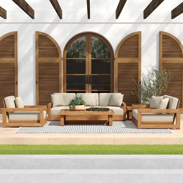 Melrose 5-Piece Teak Sofa Seating Group with Cushions | Wayfair North America