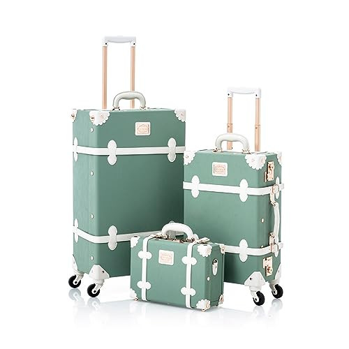 COTRUNKAGE Vintage Luggage Set 3 Pieces Cute Carry On Suitcase for Women with Spinner Wheels, Embossed Mint | Amazon (US)