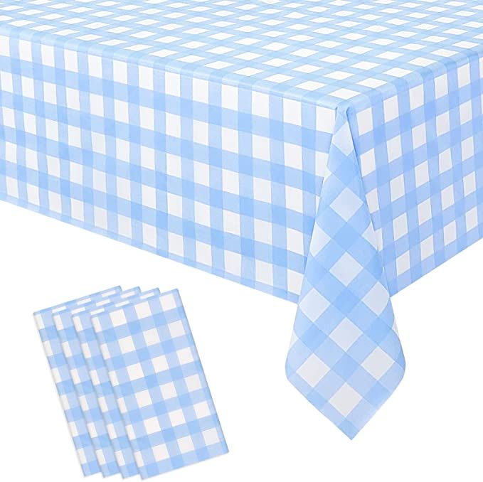 4 Pcs Light Blue Checkered Tablecloth 54 ×108 Inches Rectangle Blue Gingham Tablecloth Disposabl... | Amazon (US)