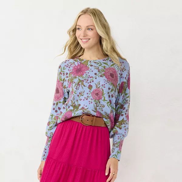 Women's LC Lauren Conrad Floral Print Crewneck Sweater | Kohl's