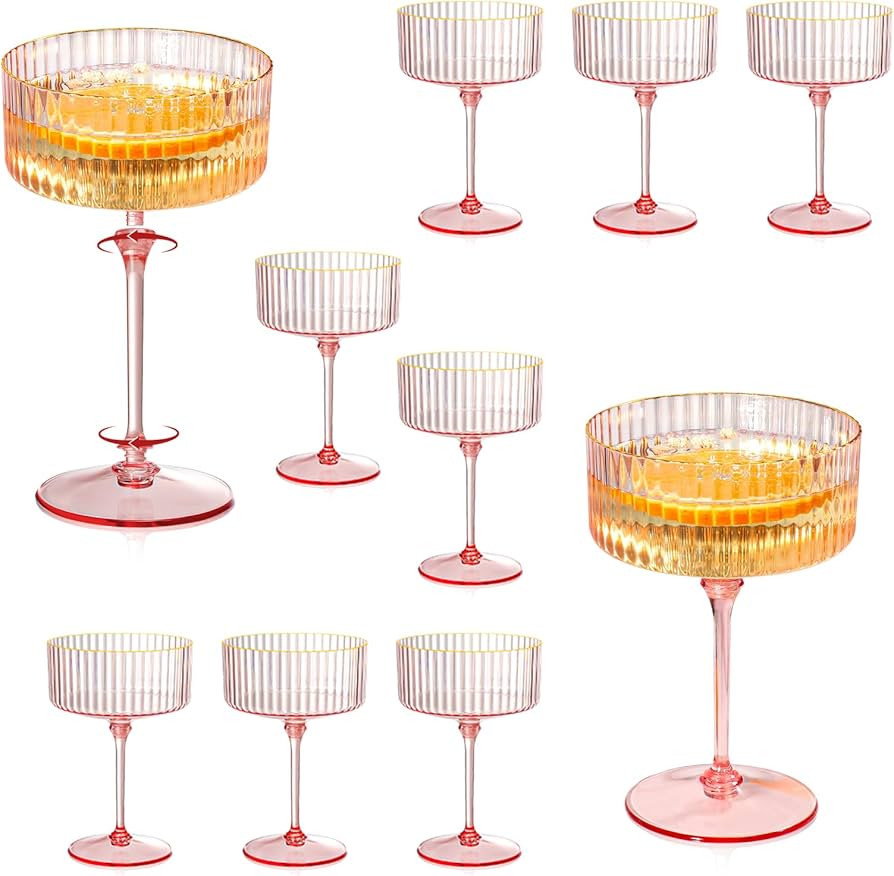 XUWAIDSGN 12 Pcs Champagne Martini Glasses 9 Oz with Gilded Removable Gold Rim Coupe Glasses Pink... | Amazon (US)