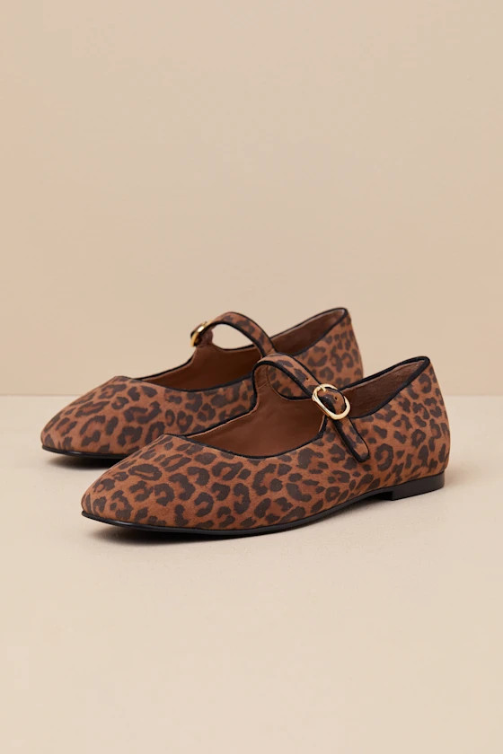 Magnolia Tan Leopard Suede Leather Buckle Ballet Flats | Lulus